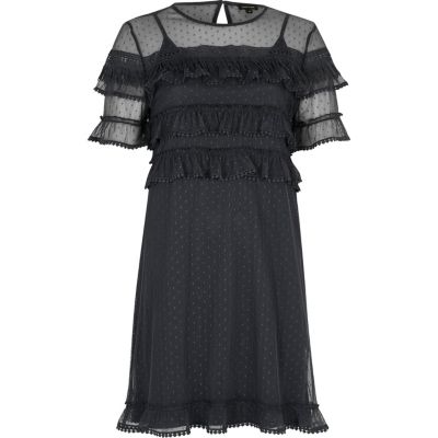 Dark grey mesh frill dress